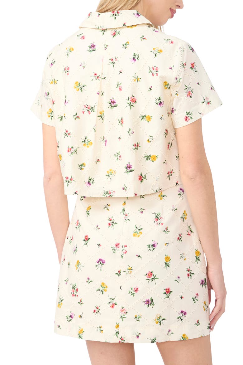 Liz Floral Eyelet Button-Up Crop Top, Alternate, color, VANILLA ICE