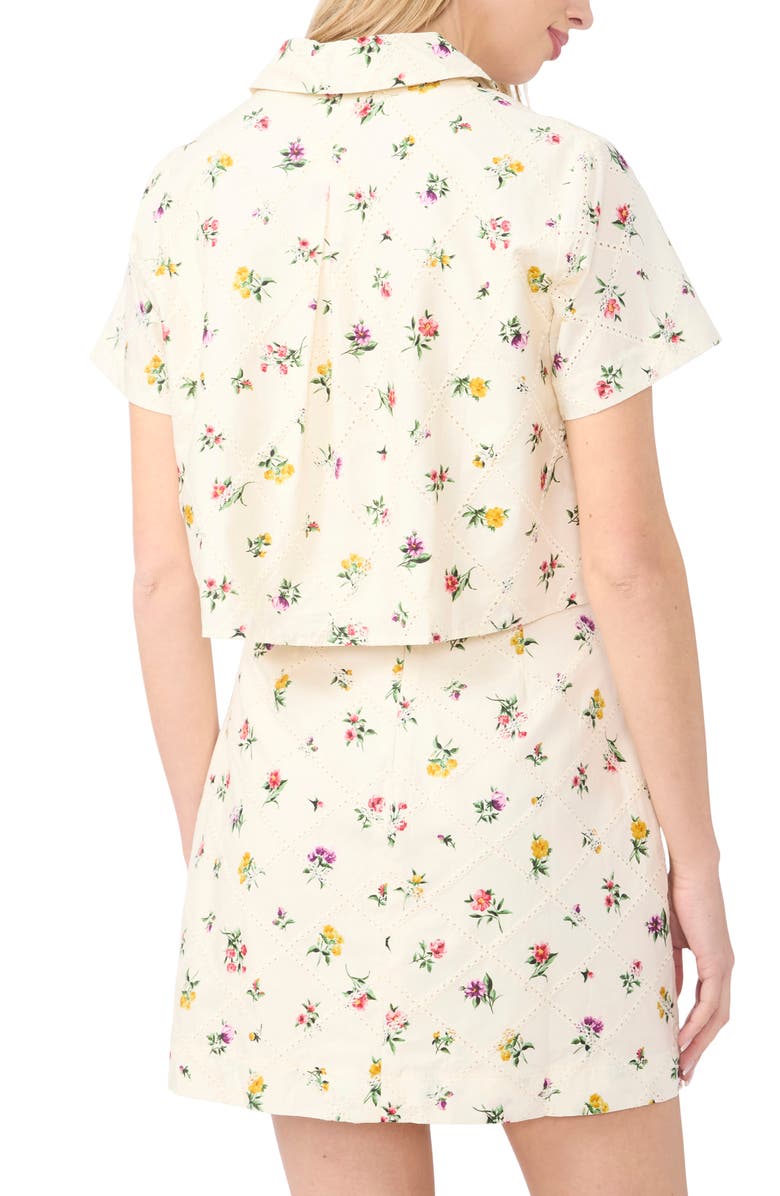 Ted Baker Liz Floral Eyelet Button-Up Crop Top, Alternate, color, Vanilla Ice