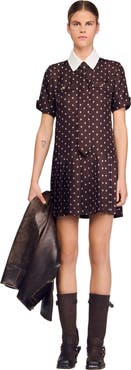 SANDRO Printed satin-effect short dress