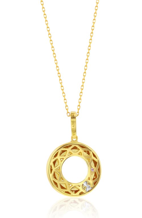 Suzy Levian Yellow Sterling Silver White Cubic Zirconia Circle Pointed Sunburst Pendant