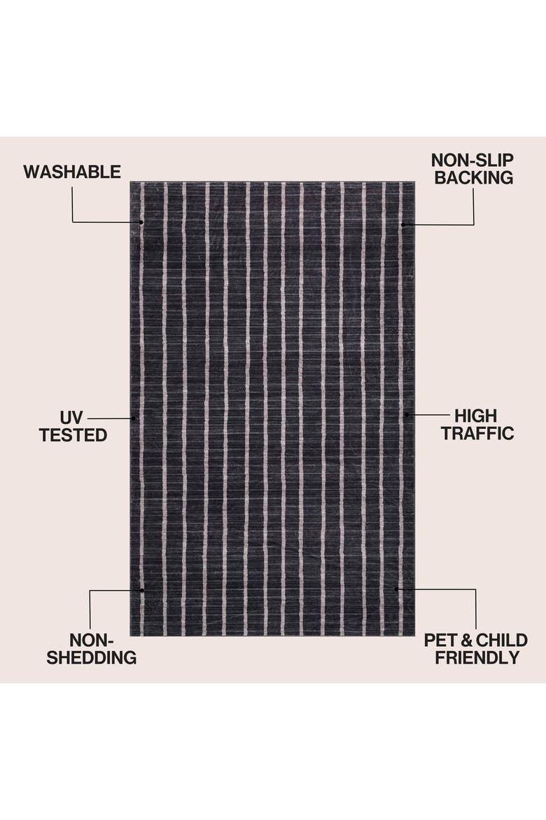 Orton Distressed Ticking Stripe Non-Slip Machine-Washable Rug, Alternate, color, Charcoal/Cream