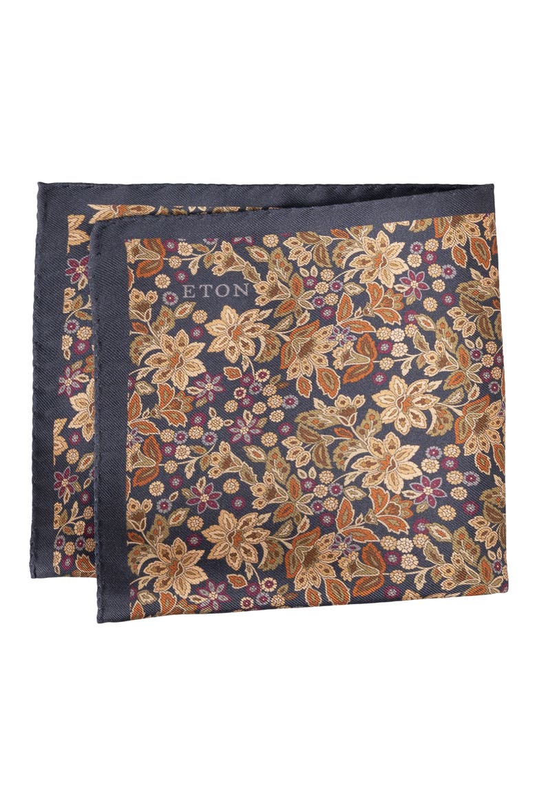 Floral Silk Pocket Square, Main, color, NAVY