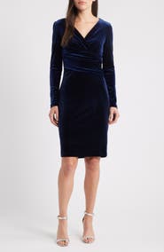 Eliza J Ruched Long Sleeve Velvet Body-Con Dress