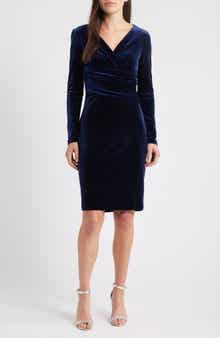 Eliza J Ruched Long Sleeve Velvet Body-Con Dress
