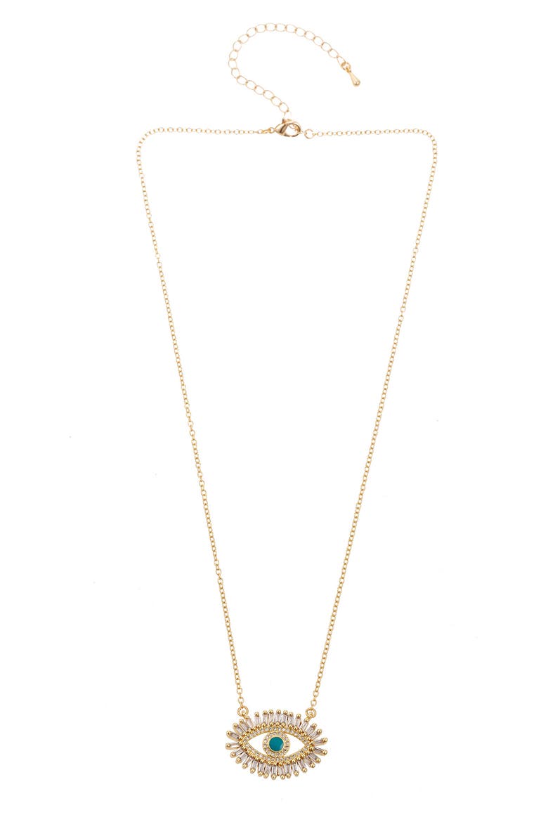 The Luxe Collection 14k Gold Plated Sterling Silver Cubic Zirconia Evil Eye Pendant Necklace, Main, color, GOLD