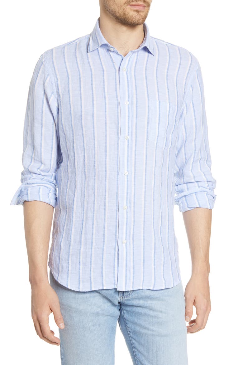 Paul Regular Fit Stripe Linen Button-Up Shirt, Main, color, WHITE & BLUE STRIPE