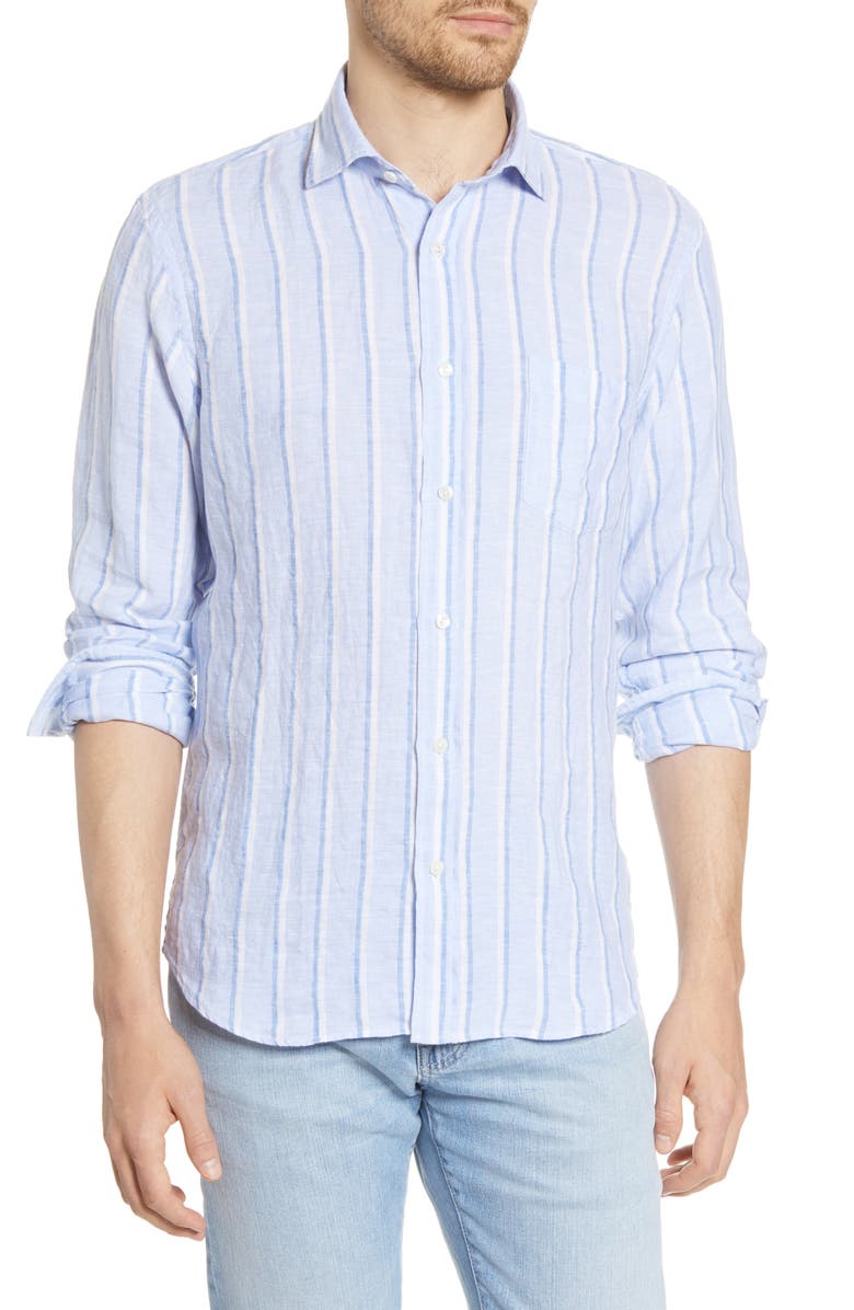 Hartford Paul Regular Fit Stripe Linen Button-Up Shirt, Main, color,
