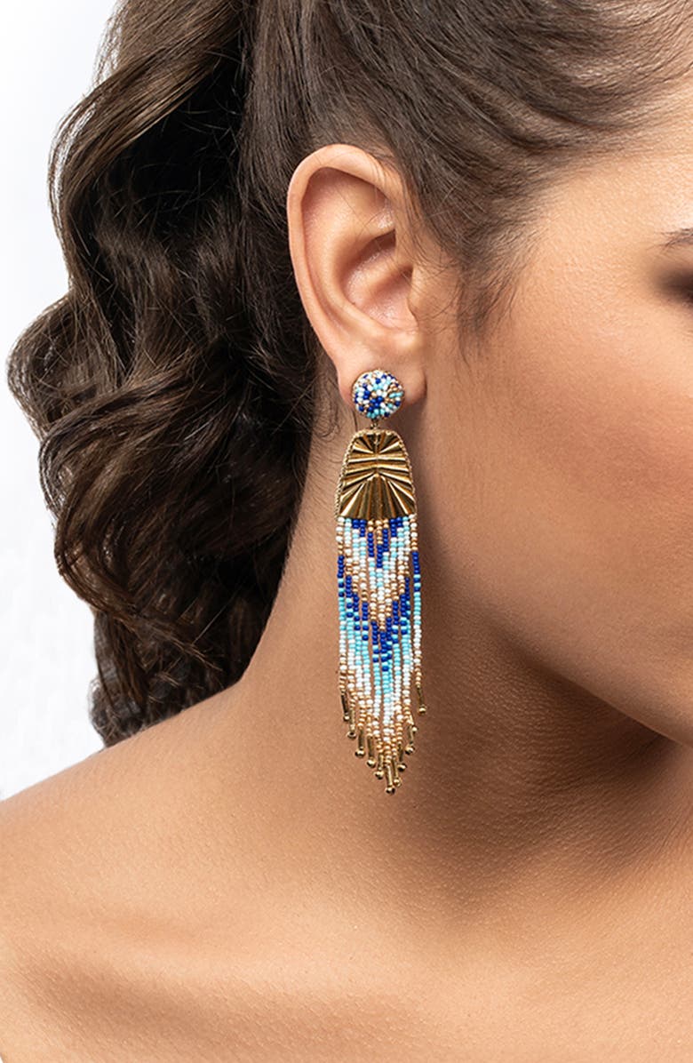 Deepa Gurnani Melba Bead Fringe Drop Earrings, Alternate, color, Blue