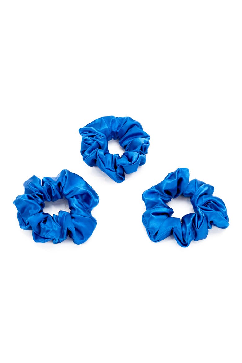 3-Pack Silk Scrunchies, Main, color, AZURE