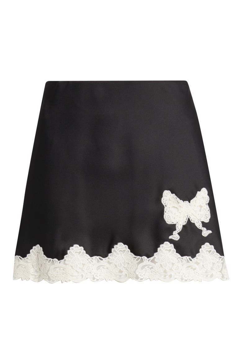 Sabrine Satin & Lace Miniskirt, Alternate, color, BLACK