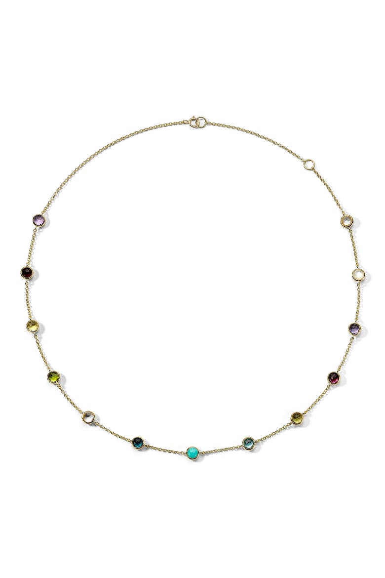 Multicolored Gemstone Station Necklace, Main, color, GREEN GOLD