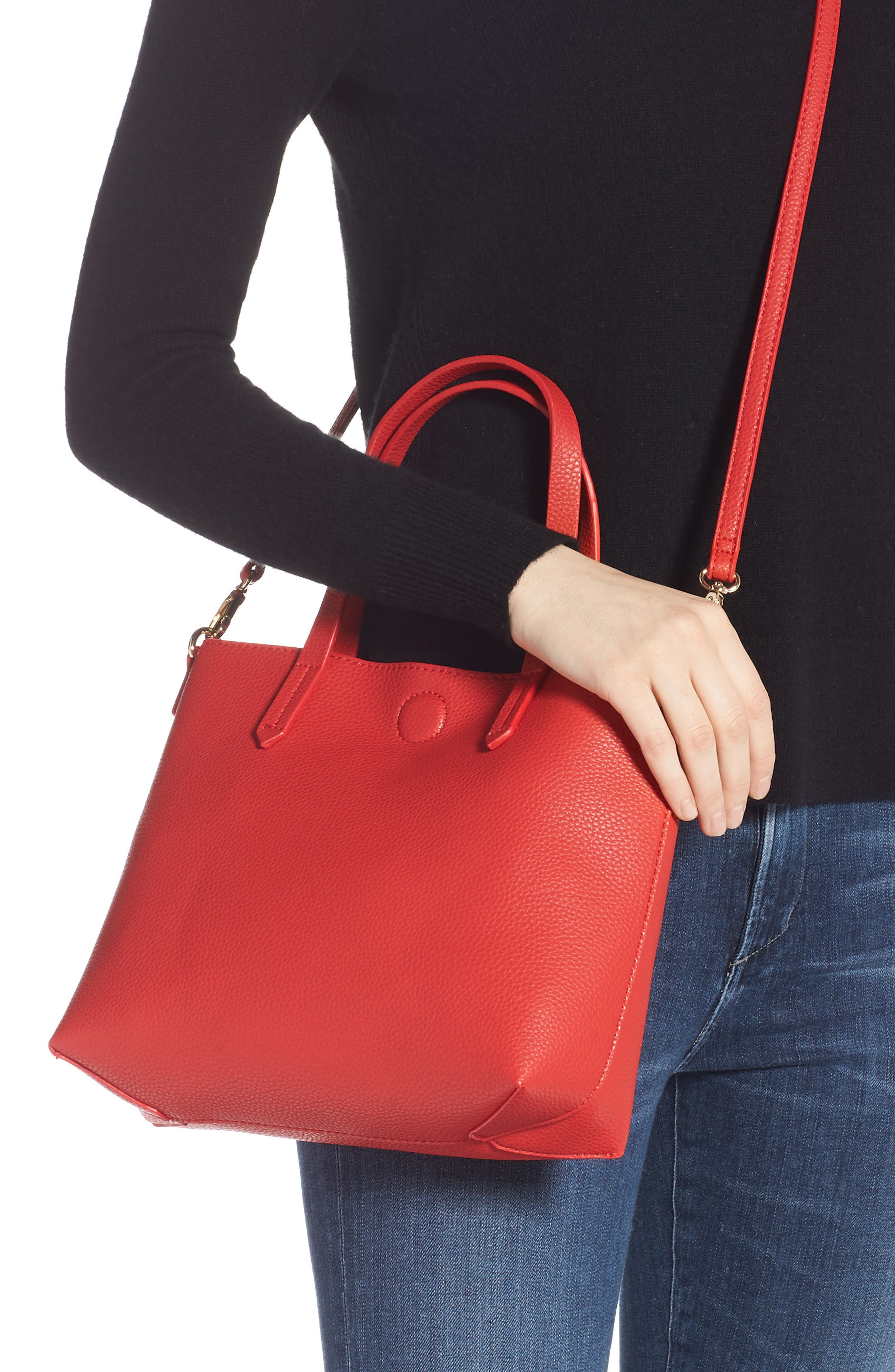 Faux Leather Crossbody Bag, Alternate, color, RED/ FUCHSIA