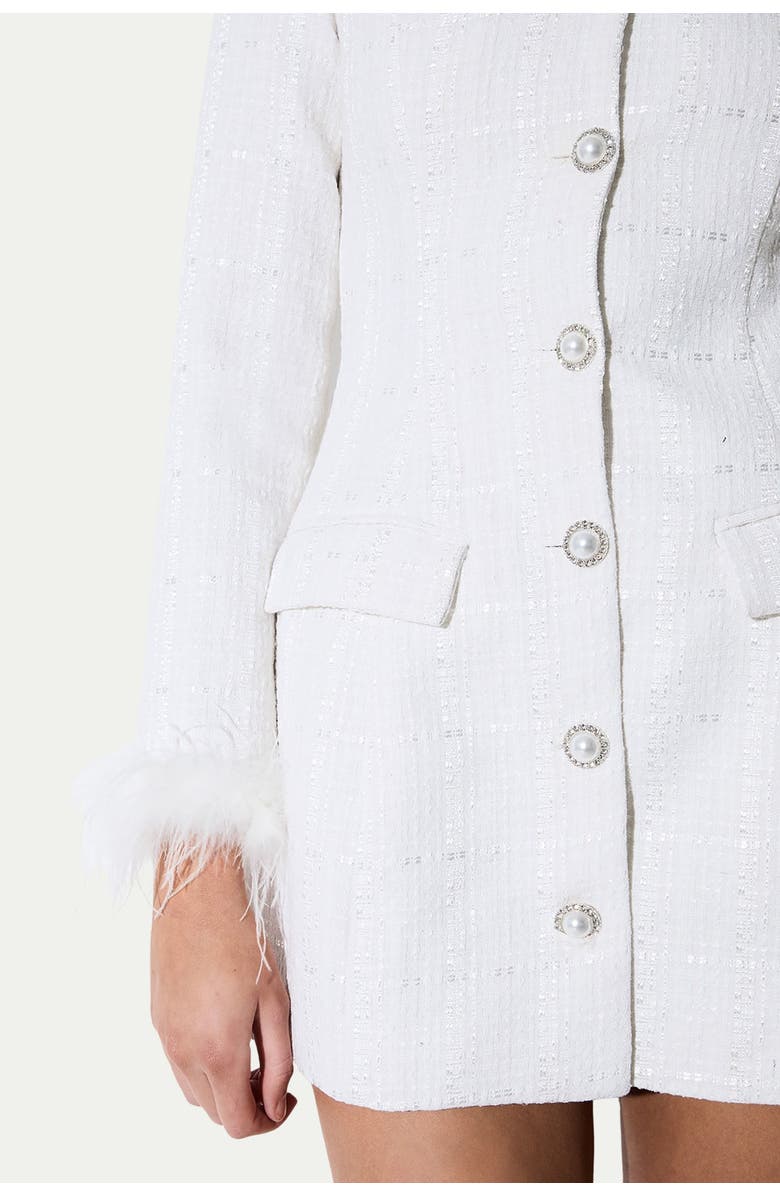 MissPap Boucle Feather Trim Mini Dress, Alternate, color, White