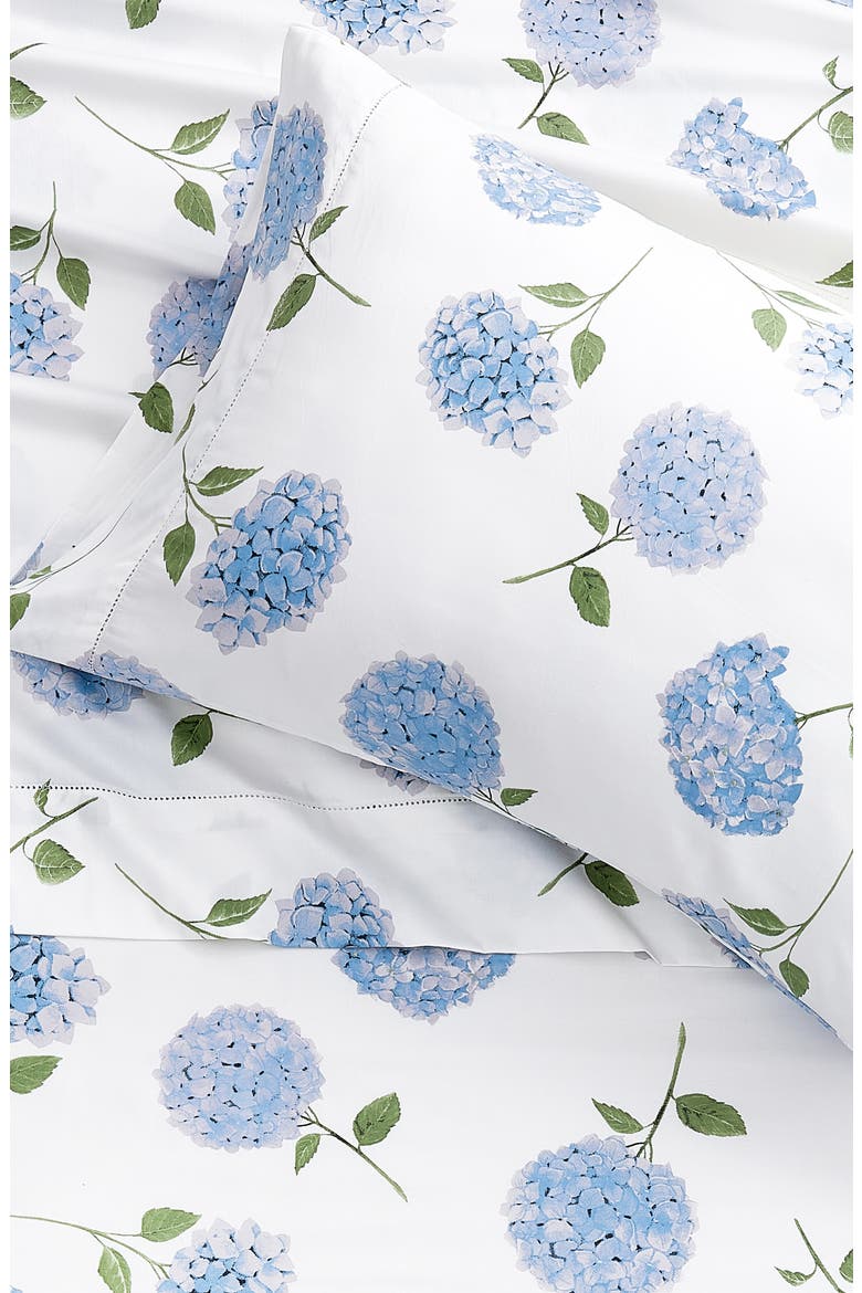 Hydrangea Cotton Pillowcase Set, Alternate, color, WHITE/ BLUE