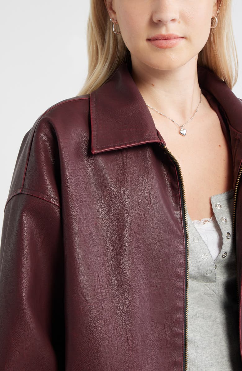 BP. Oversize Faux Leather Jacket, Alternate, color, Burgundy
