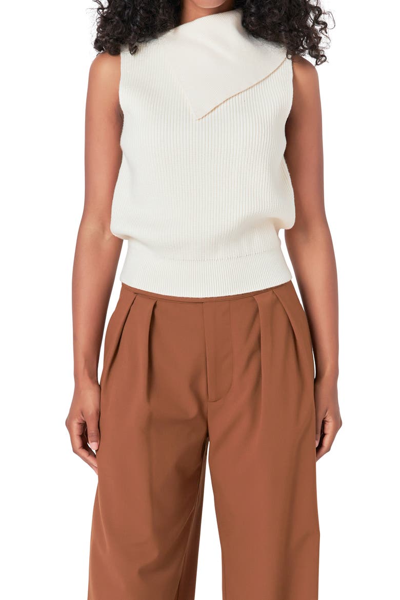 Cowl Neck Sleeveless Sweater, Alternate, color, IVORY