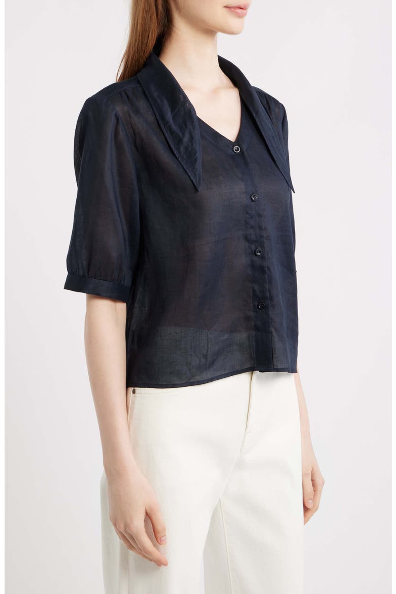 The Novelist Tie Neck Button-Up Shirt, Alternate, color, NAVY