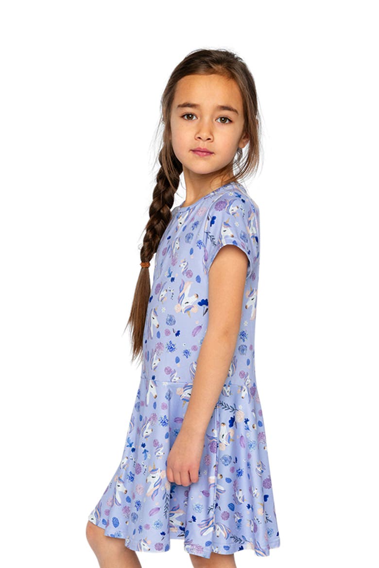 Short Sleeve Unicorn Drop Waist Dress, Alternate, color, Purple Unicorn Print