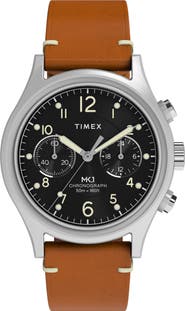 Timex® MK1 Chronograph Leather Strap Watch, 40mm