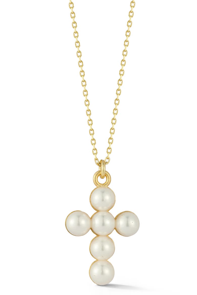 Pearl Cross Pendant Necklace, Main, color, GOLD/ WHITE