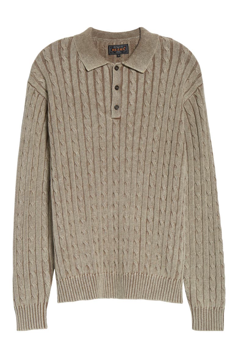 Pigment Dyed Cable Knit Cotton Polo, Alternate, color, BEIGE