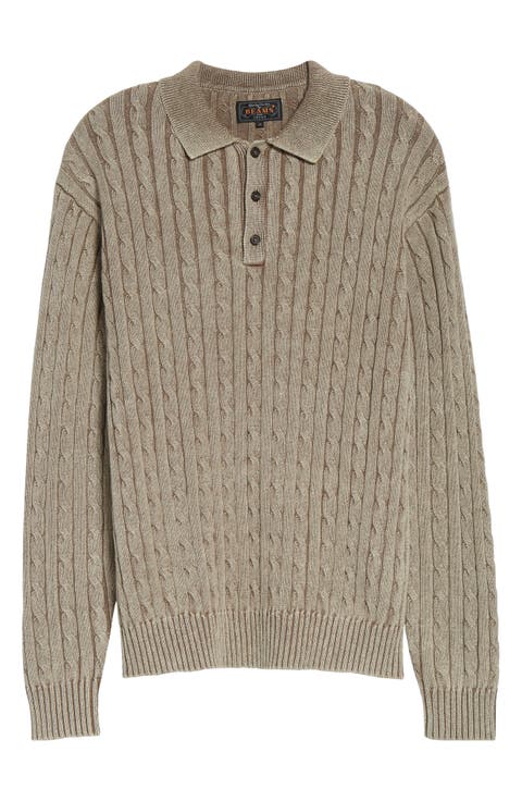 Pigment Dyed Cable Knit Cotton Polo