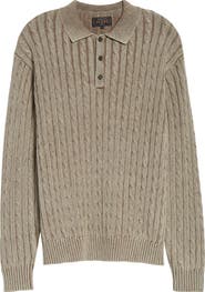 BEAMS Pigment Dyed Cable Knit Cotton Polo