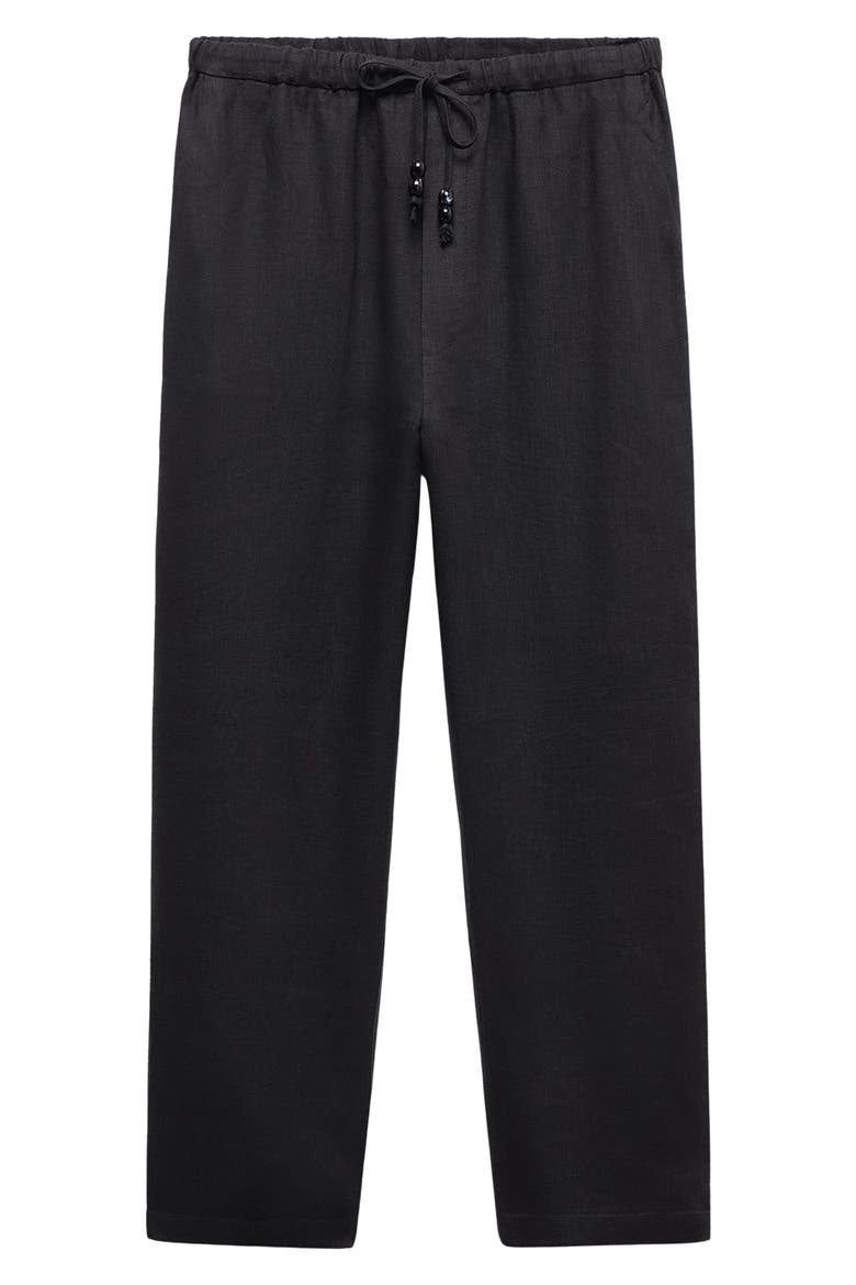 Elastic Waist Crop Straight Leg Linen Pants, Alternate, color, BLACK