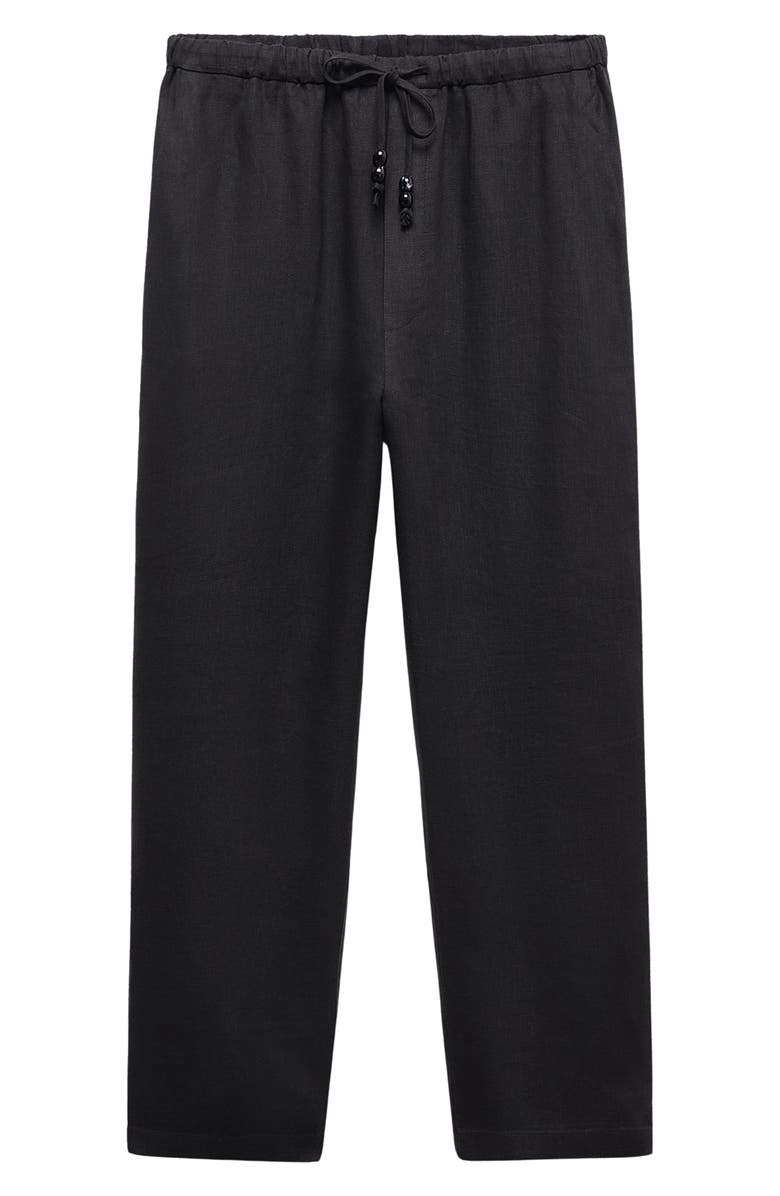 MANGO Elastic Waist Crop Straight Leg Linen Pants, Alternate, color, 