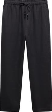 MANGO Elastic Waist Crop Straight Leg Linen Pants