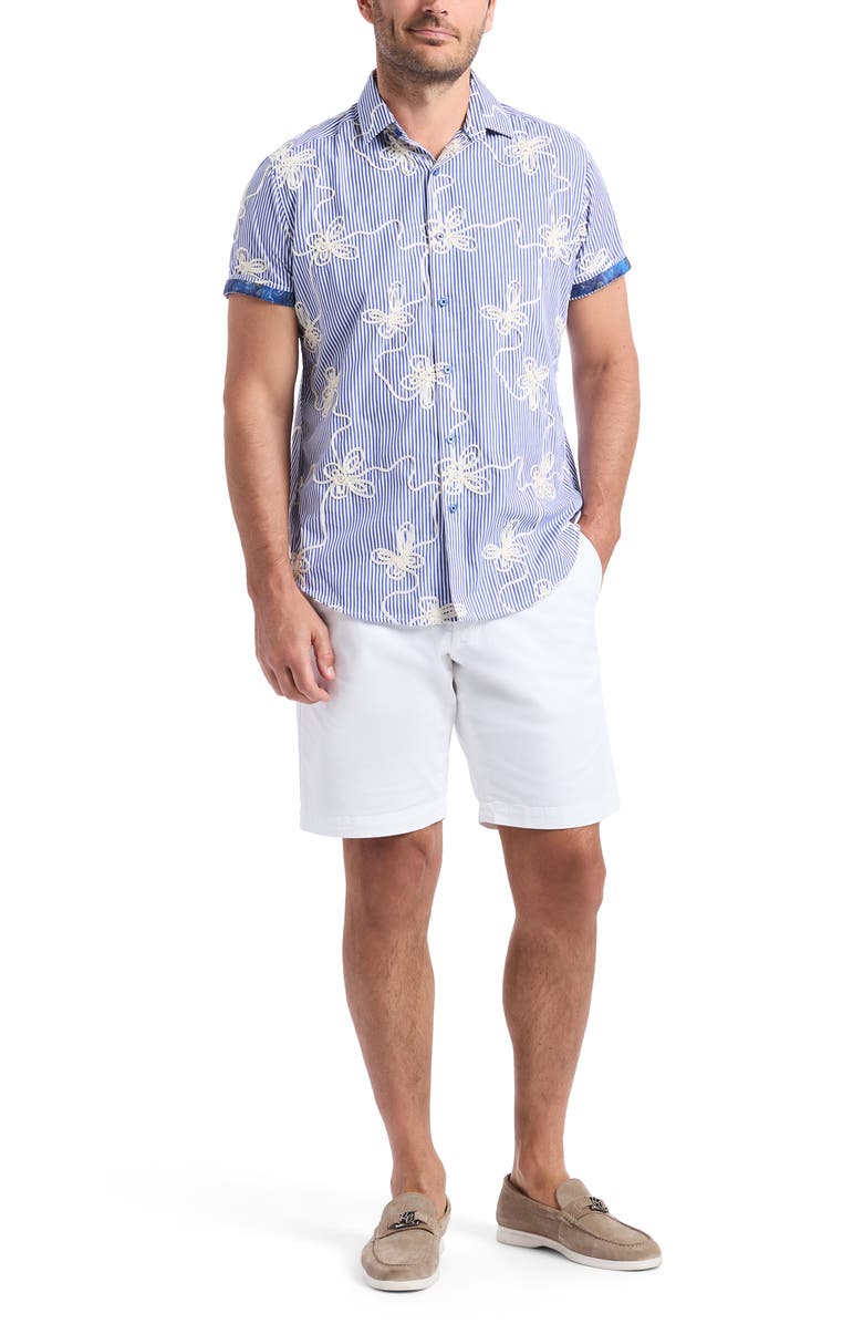 Robert Graham Primrose Cotton Short Sleeve Button-Up Shirt, Alternate, color, Blue