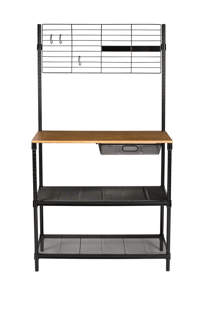 HONEY-CAN-DO Black/Wood Kitchen Bakers Rack, Alternate, color, 