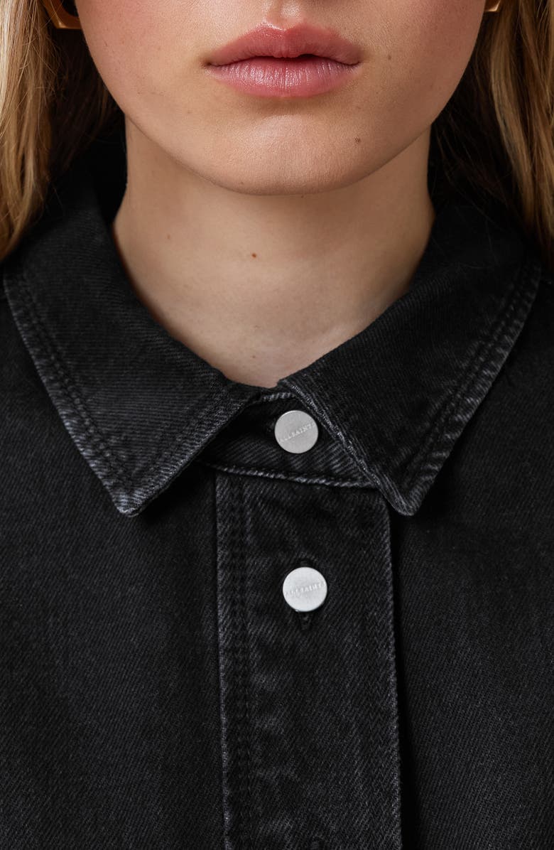 AllSaints Faye Oversize Frayed Hem Denim Button-Up Shirt, Alternate, color, 