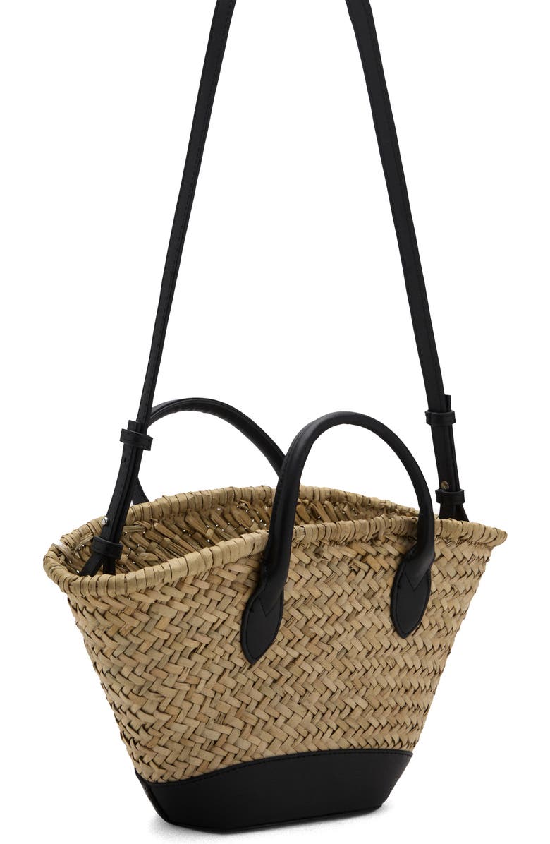 MANGO Small Double Handle Natural Fiber Crossbody Bag, Alternate, color, Black