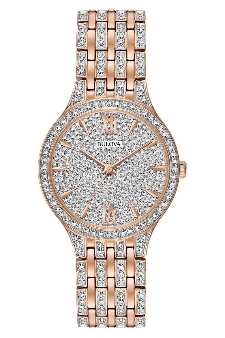 Swarovski® Crystal Two-Tone Bracelet Watch, 32mm x 7mm, Main, color, ROSE GOLD