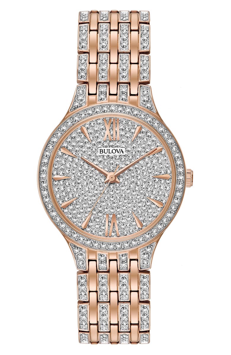 BULOVA Swarovski<sup>®</sup> Crystal Two-Tone Bracelet Watch, 32mm x 7mm, Main, color, Rose Gold