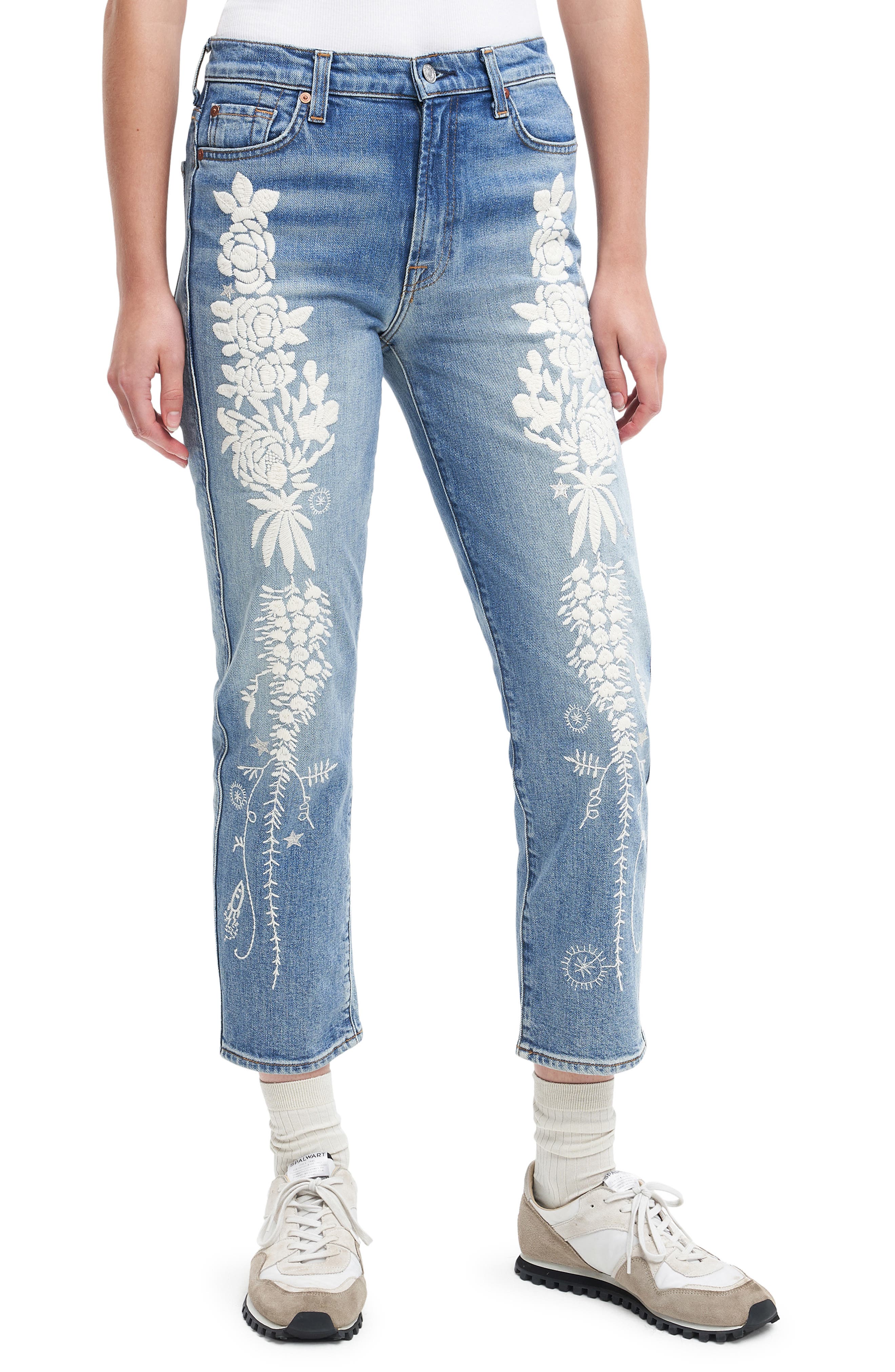 7 For All Mankind Embroidered Ankle Slim Straight Leg Jeans