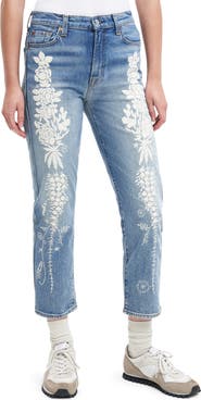 7 For All Mankind Embroidered Ankle Slim Straight Leg Jeans