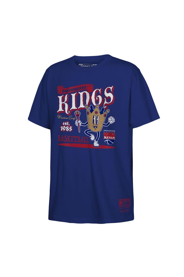 Youth Mitchell & Ness Royal Sacramento Kings Retro Mascot Script T-Shirt, Alternate, color, Royal