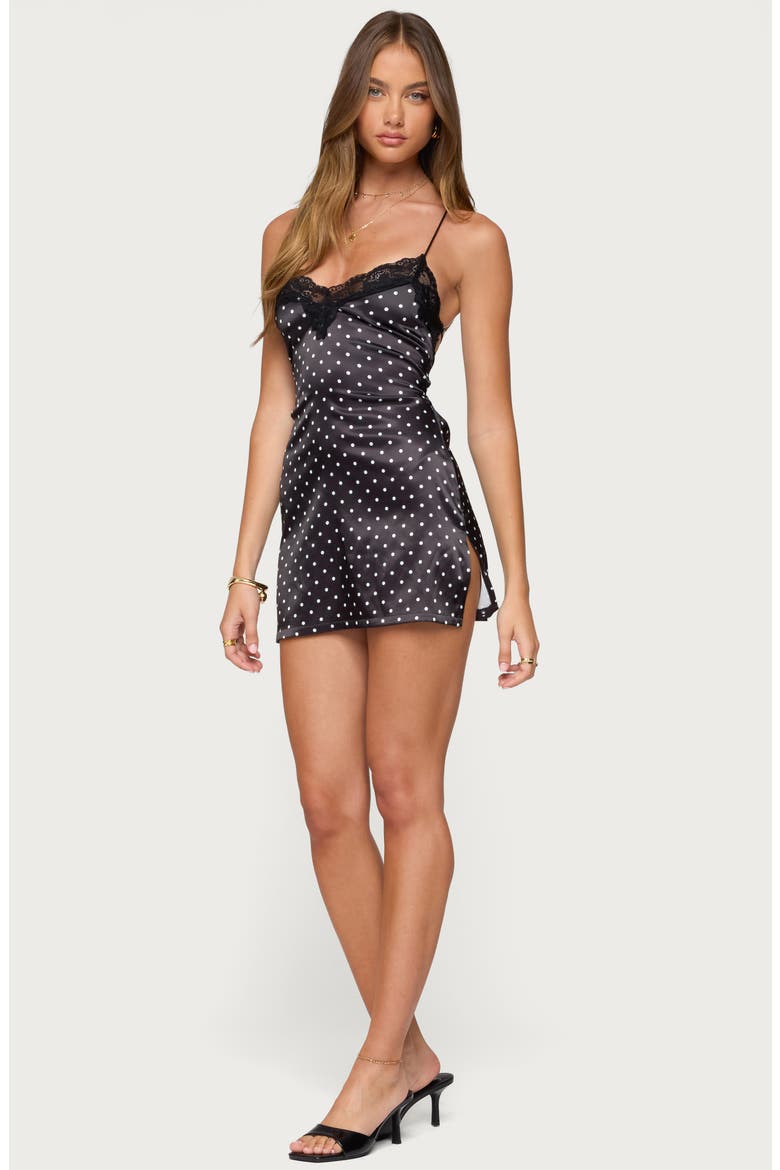 Lace Trim Polka Dot Minidress, Alternate, color, BLACK-AND-WHITE