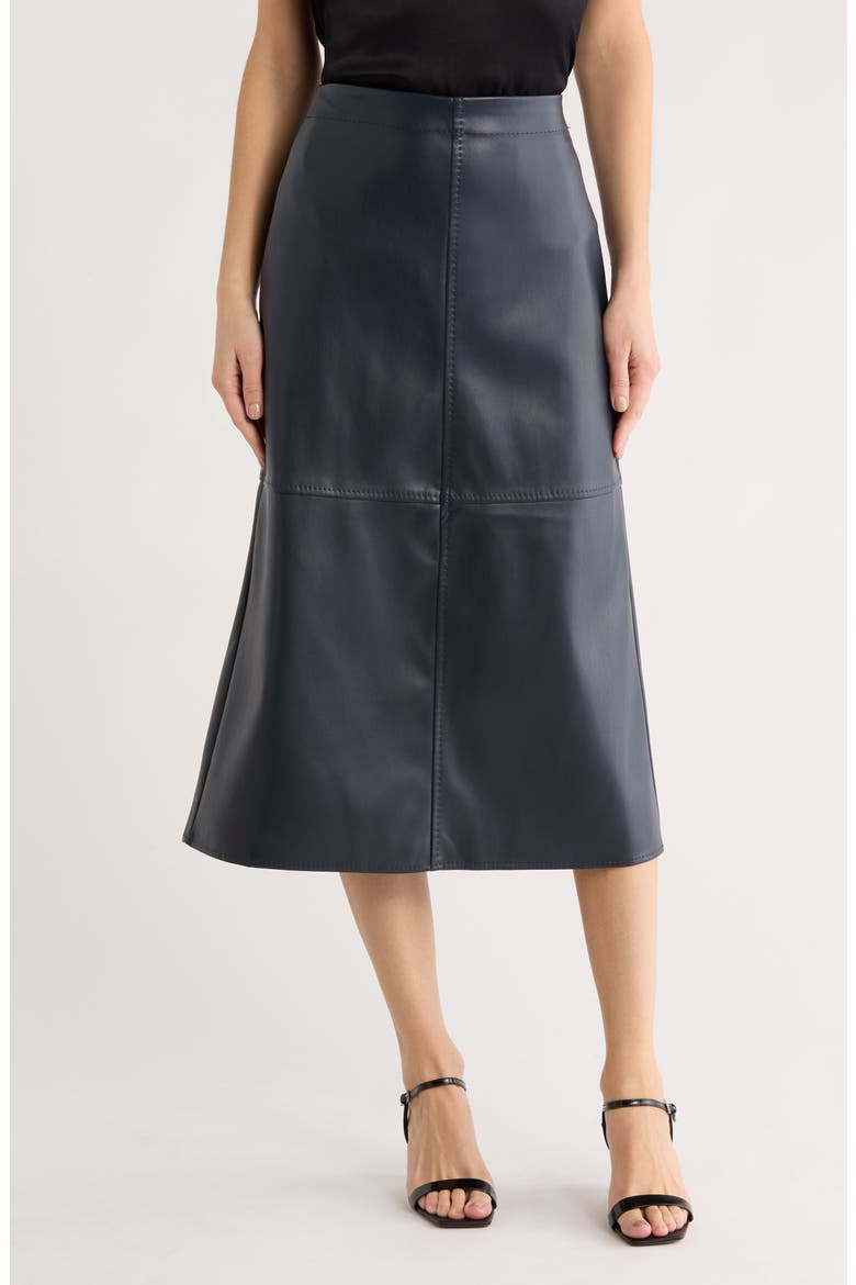 Faux Leather A-Line Skirt, Main, color, DARK NAVY