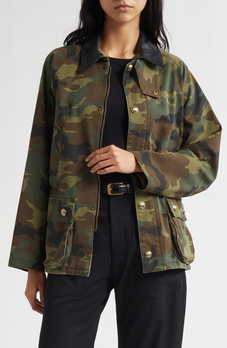 Nili Lotan Andrew Stretch Cotton Military Jacket, Main, color, Camouflage