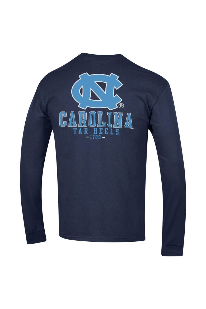 Men's Champion Navy North Carolina Tar Heels Team Stack Long Sleeve T-Shirt, Alternate, color, Navy