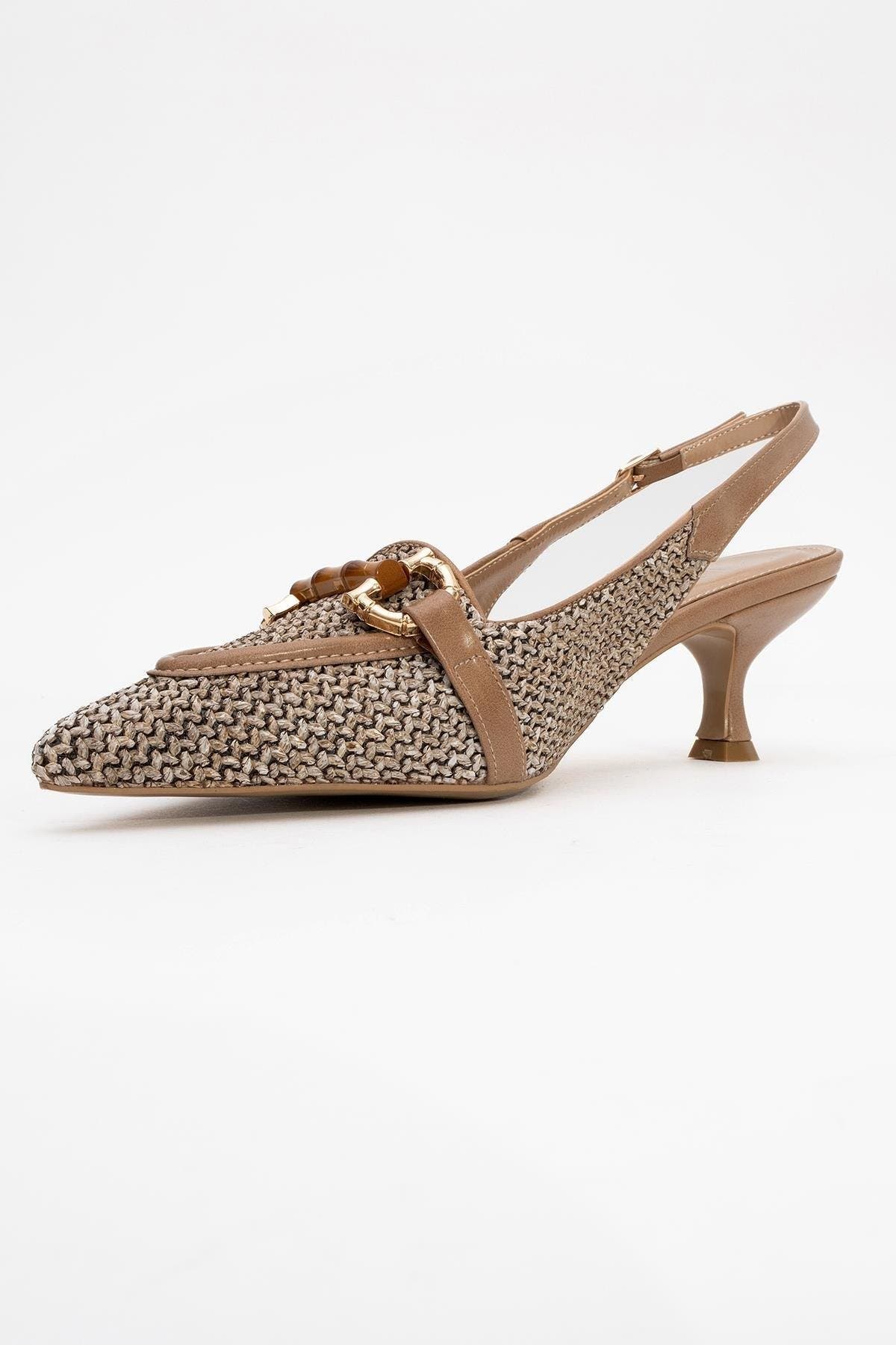 Prologue Shoes Osca Pointed Toe Buckled Slingback Pump, Alternate, color, Beige