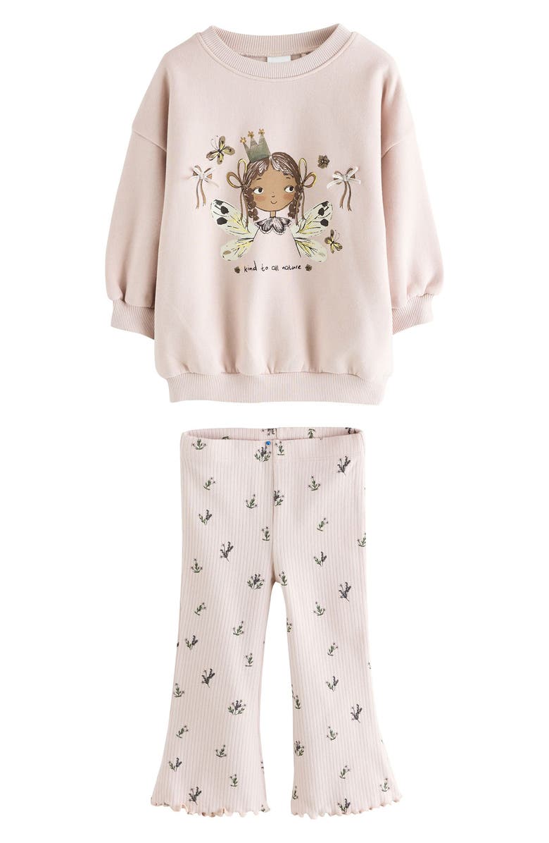 NEXT Kids' Character Graphic Sweatshirt & Flare Leggings Set, Main, color, Cream