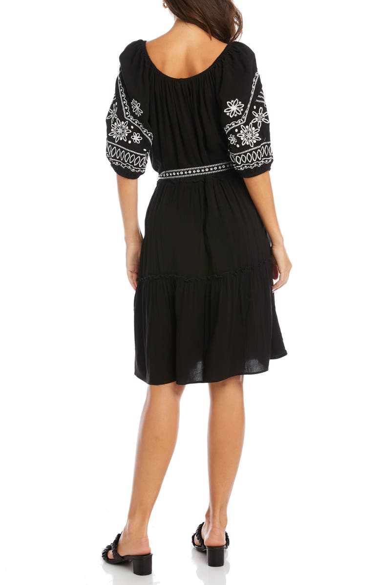 Karen Kane Embroidered Puff Sleeve Dress, Alternate, color, 