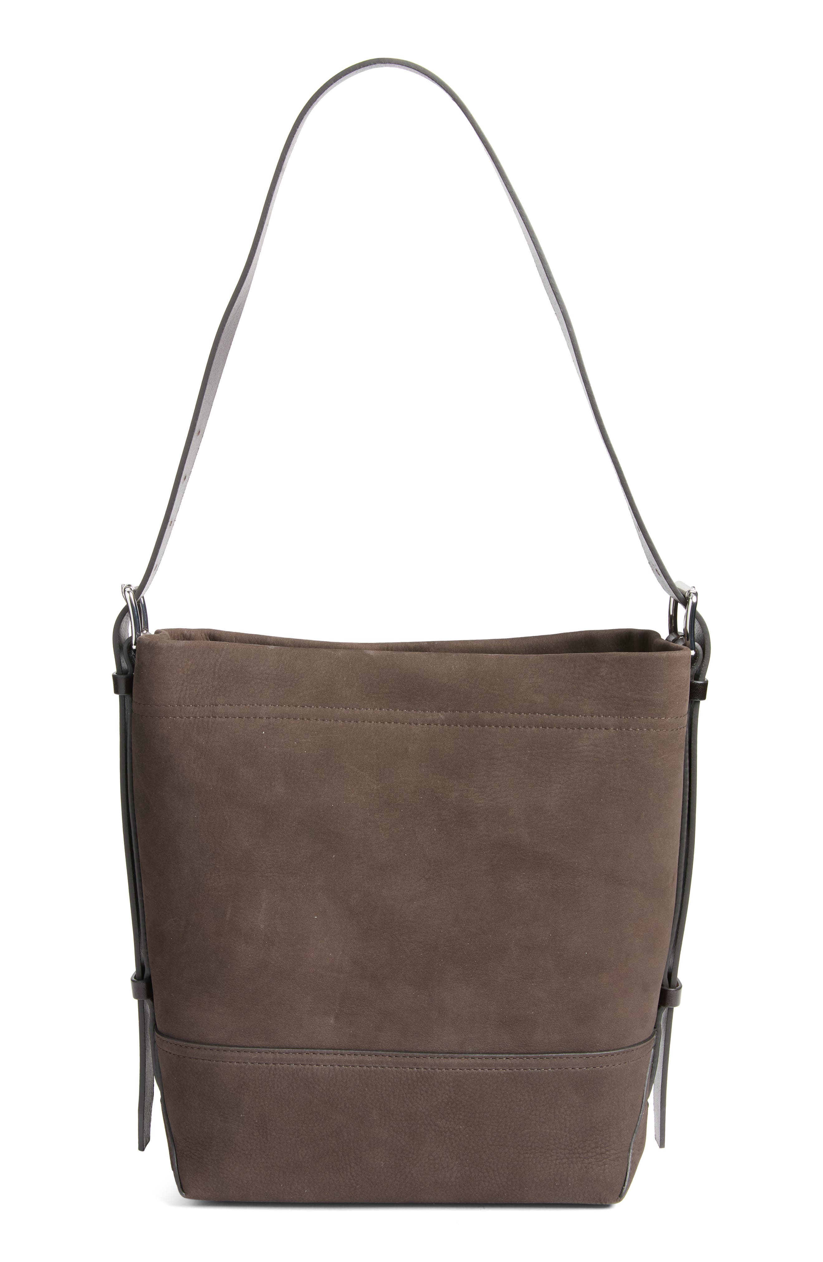 Small Belted Leather Tote, Alternate, color, EBONY BROWN