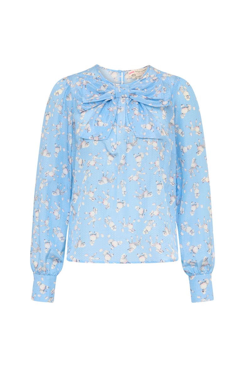 Printed Cotton Silk Blend Blouse With Bow Detail, Main, color, Bleu