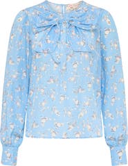 Maison Common Printed Cotton Silk Blend Blouse With Bow Detail
