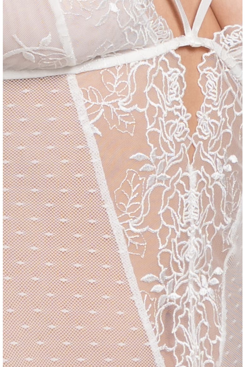 Tasha Stappy Lace & Dotted Mesh Thong Teddy, Alternate, color, IVY